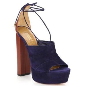 Aquazzura Very Eugenie Blue Suede / Brown Leather Heels